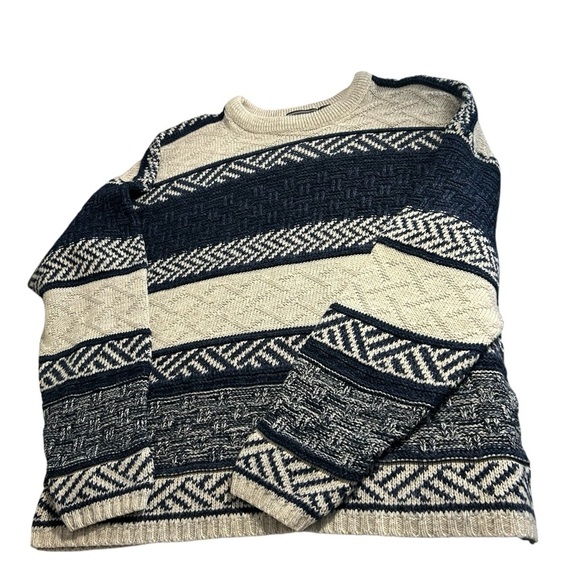 David Taylor 80" 90's Acrylic Crew Neck Sweater Navy Blue and White Sz LT - Picture 4 of 8